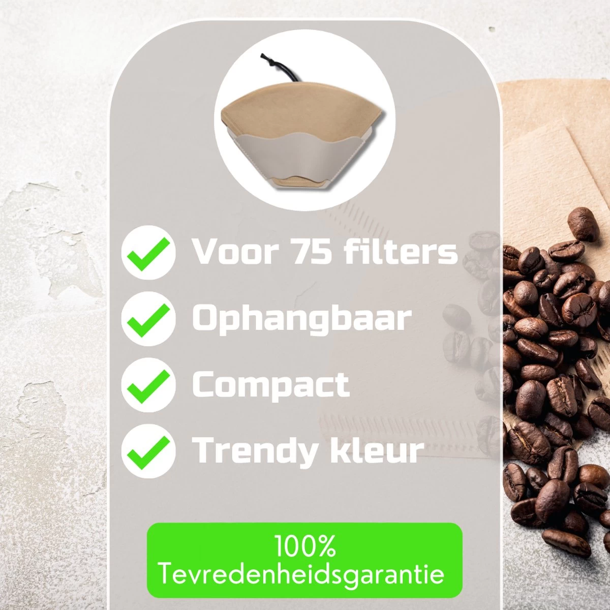 Porte-filtre à Café Keufens | Crème - Porte-filtre à Café - Convient à Tout Filtre à Café - 75 Filtres - Porte-filtre à Café Mural - Cuir Artificiel - Porte-filtre à Café 4 Porte-filtre à Café Keufens | Crème - Porte-filtre à Café - Convient à Tout Filtre à Café - 75 Filtres - Porte-filtre à Café Mural - Cuir Artificiel - Porte-filtre à Café – Image 2