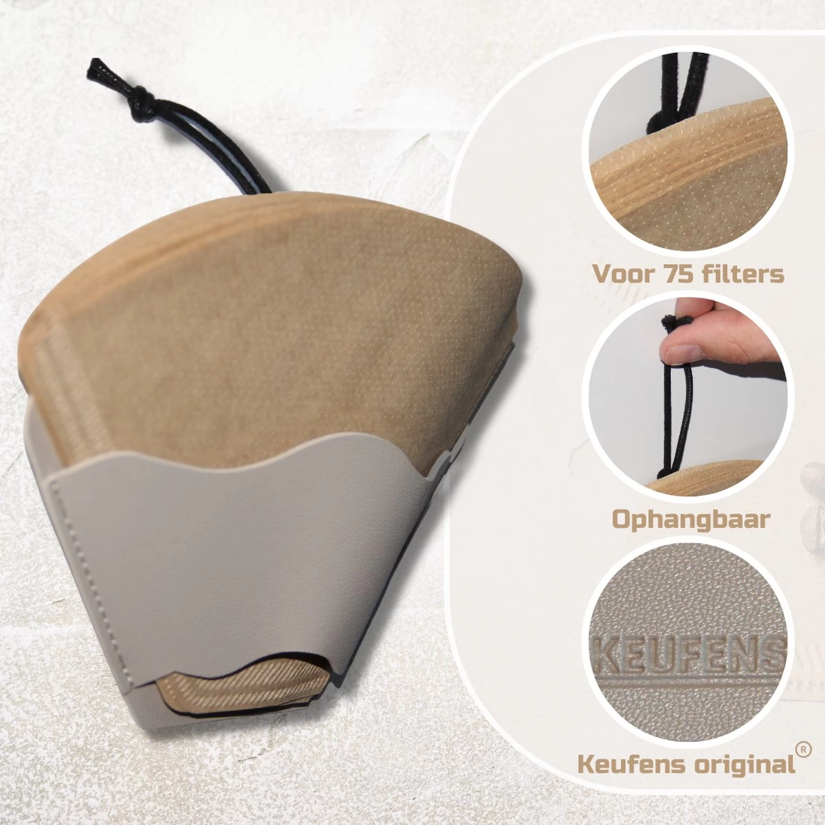 Porte-filtre à Café Keufens | Crème - Porte-filtre à Café - Convient à Tout Filtre à Café - 75 Filtres - Porte-filtre à Café Mural - Cuir Artificiel - Porte-filtre à Café 5 Porte-filtre à Café Keufens | Crème - Porte-filtre à Café - Convient à Tout Filtre à Café - 75 Filtres - Porte-filtre à Café Mural - Cuir Artificiel - Porte-filtre à Café – Image 3