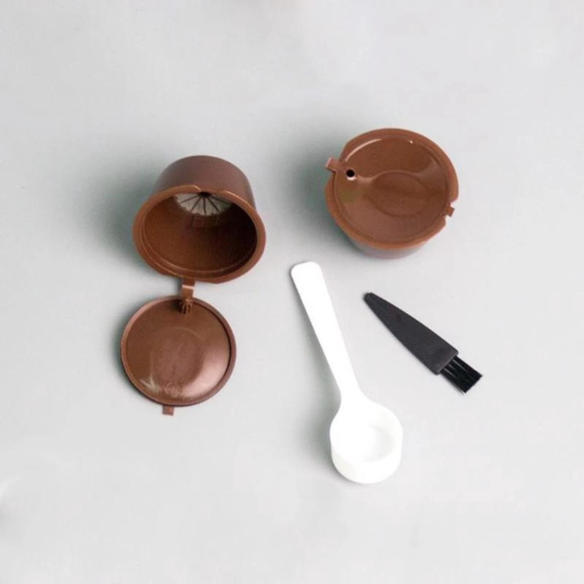 Filtre à Capsules De Café TDR Cup-4 Filtre à Capsules Rechargeable Avec Cuillère Et Brosse Pour Machines à Café DOLCE GUSTO - Marron 4 Filtre à Capsules De Café TDR Cup-4 Filtre à Capsules Rechargeable Avec Cuillère Et Brosse Pour Machines à Café DOLCE GUSTO - Marron – Image 2