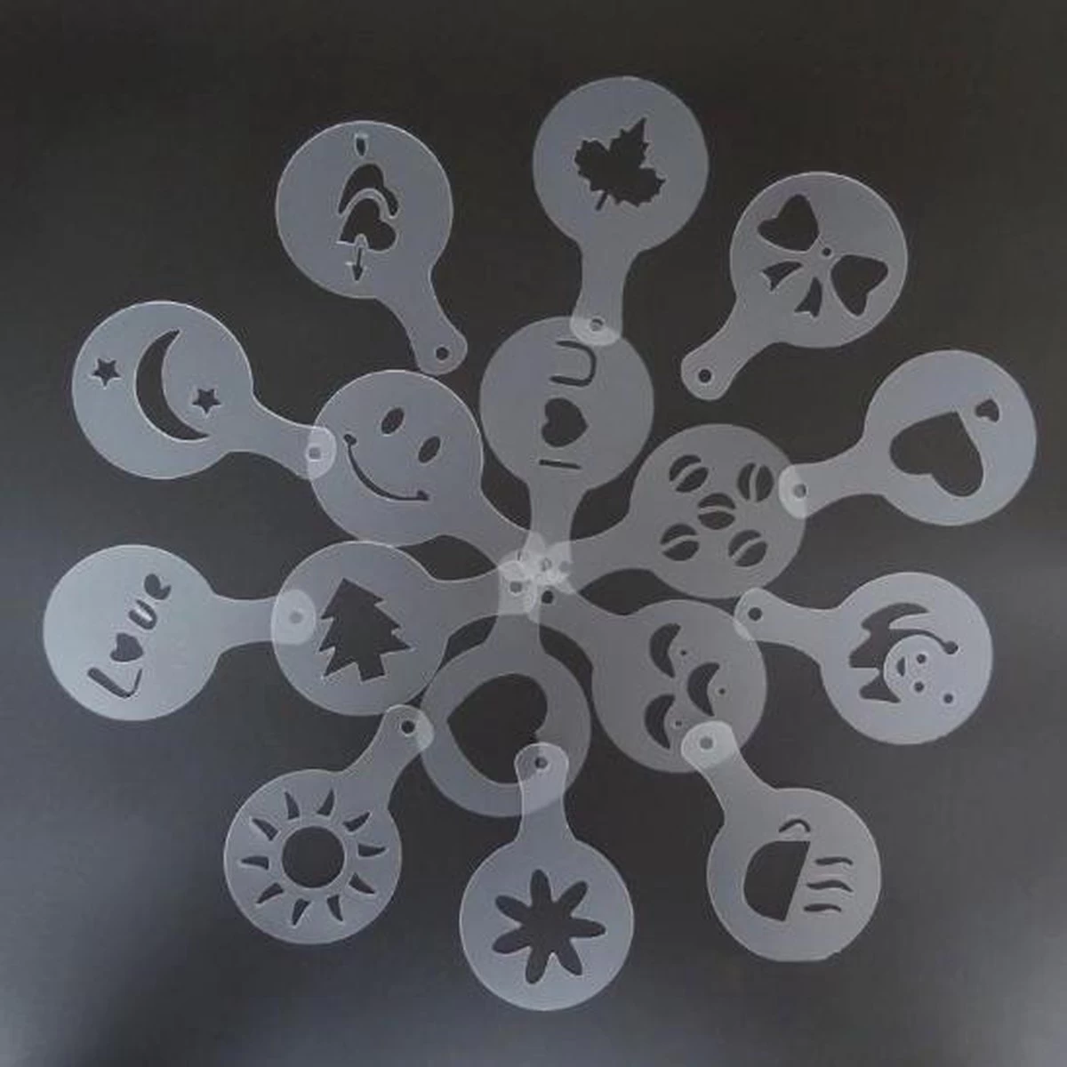 Set' écarteurs à Cappuccino / Cacao En Acier Inoxydable - Avec Modèles De Café / Cacao Et Cuillère à Tools Barista 4 Set' écarteurs à Cappuccino / Cacao En Acier Inoxydable - Avec Modèles De Café / Cacao Et Cuillère à Tools Barista – Image 2