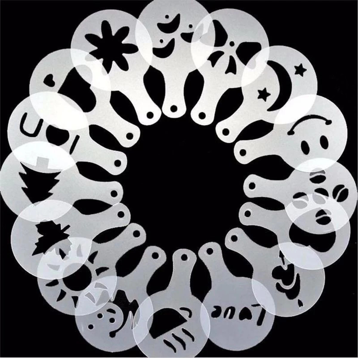 Cappuccino / Cacao Spreader Set - Cappuccino / Cacao Template - Réutilisable Barista Set - 16 Pièces 11 Cappuccino / Cacao Spreader Set - Cappuccino / Cacao Template - Réutilisable Barista Set - 16 Pièces – Image 9