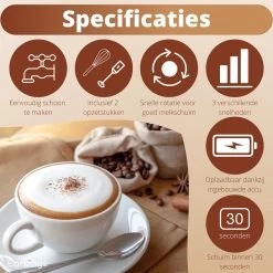 Mousseur à Lait Premium Earkings - Mousseur à Lait Rechargeable Avec Câble USB Inclus - Comprend 2 Accessoires - Mousseur à Lait électrique Zwart -Dégustation Délicate 1200x1200 506