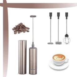 Mousseur à Lait électrique - Mousseur à Lait Manuel - Mousseur à Lait - Mousseur - Sans Fil - Acier Inoxydable - Argent