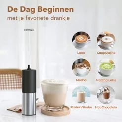 DOWO® - Mousseur à Lait électrique - Mousseur à Lait Manuel - Piles Incluses - Mousseur à Lait - Mousseur à Lait - Zwart & Argent - Acier Inoxydable -Dégustation Délicate 1200x1200 601