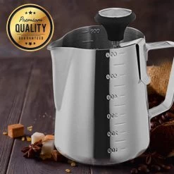 Pichet Mousseur à Lait RoiCuisine - Avec Thermomètre - 600ml - Pot à Lait - Barista - Acier Inoxydable -Dégustation Délicate 1200x1200 606
