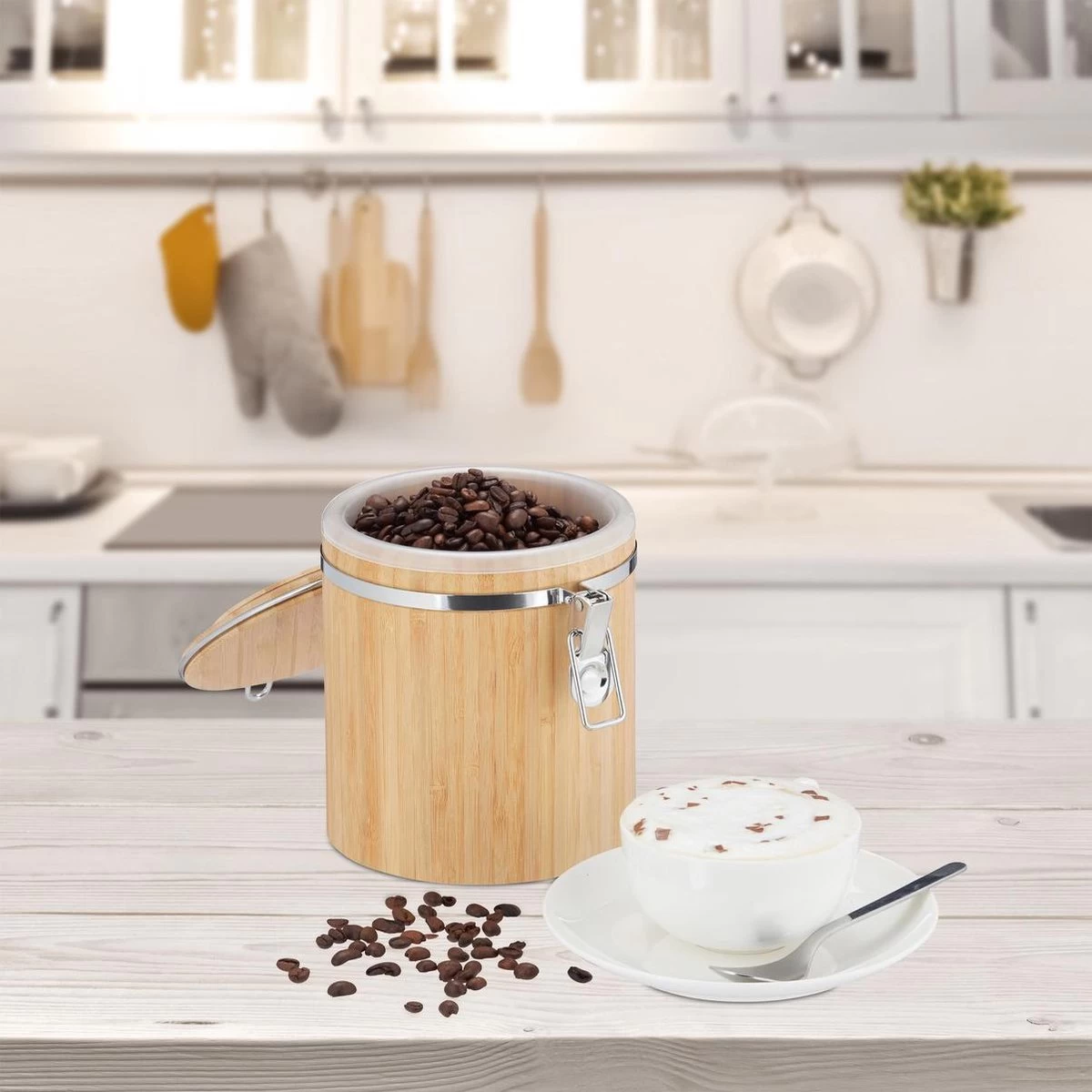 Boîte à Café Relaxdays Bambou - Boîte De Rangement - Hermétique - Fermeture à Clip - Avec Couvercle 8 Boîte à Café Relaxdays Bambou - Boîte De Rangement - Hermétique - Fermeture à Clip - Avec Couvercle – Image 6