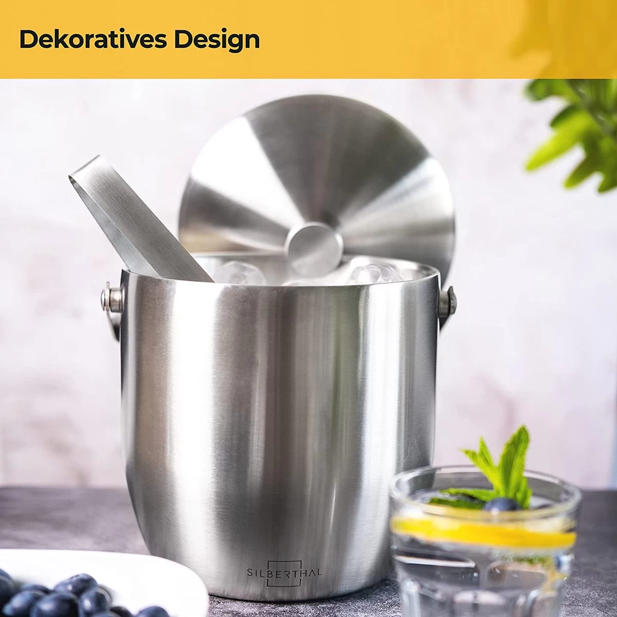 SILBERTHAL Grand Seau à Glace 3 Litres Avec Couvercle Et Pince - Inox - Double Paroi Isotherme - Bac à Glaçons 5 SILBERTHAL Grand Seau à Glace 3 Litres Avec Couvercle Et Pince - Inox - Double Paroi Isotherme - Bac à Glaçons – Image 3