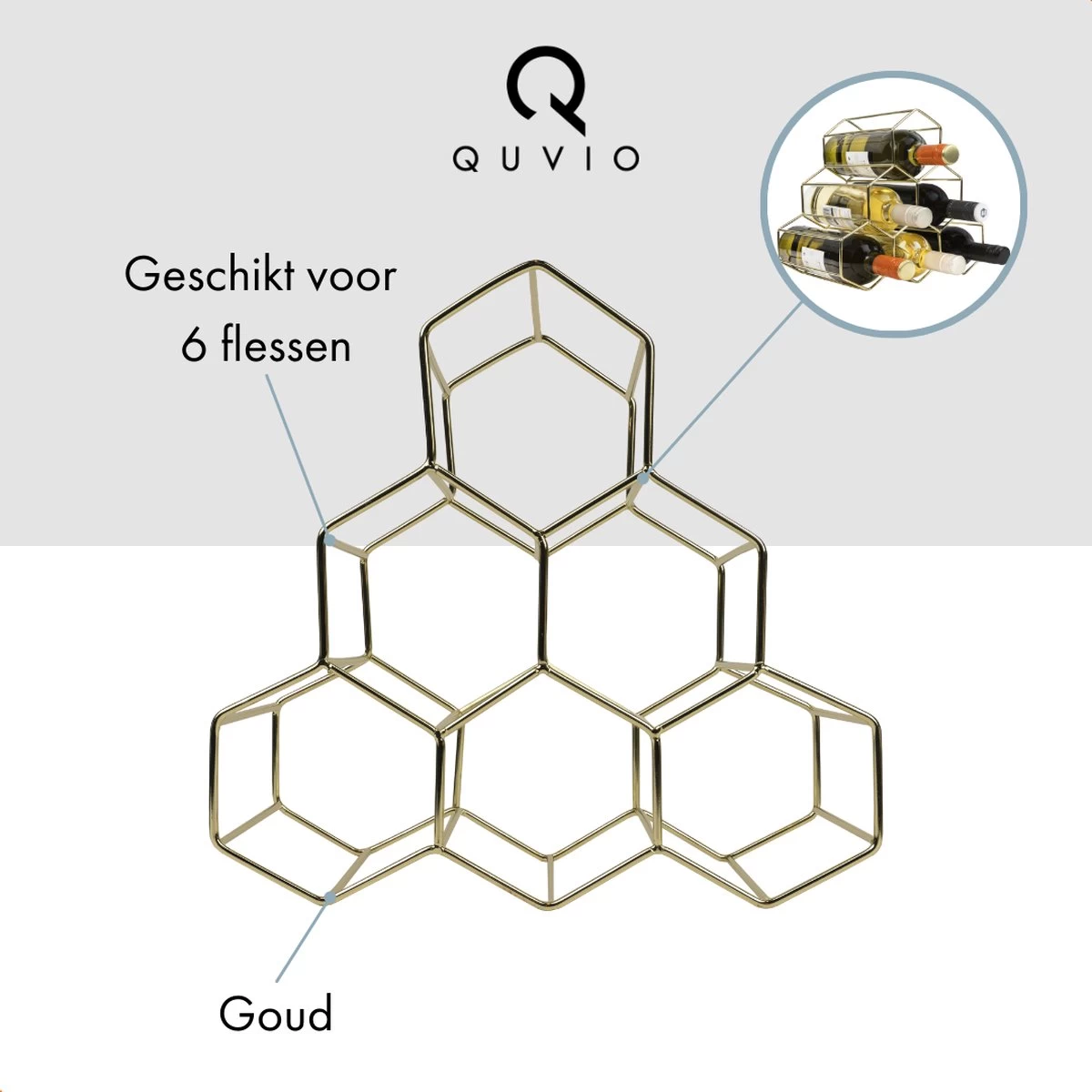 QUVIO Casier à Vin Pour 6 Bouteilles De Vin / Hexagone / Casier à Vin Design En Acier / Hexagonal - Or 6 QUVIO Casier à Vin Pour 6 Bouteilles De Vin / Hexagone / Casier à Vin Design En Acier / Hexagonal - Or – Image 4