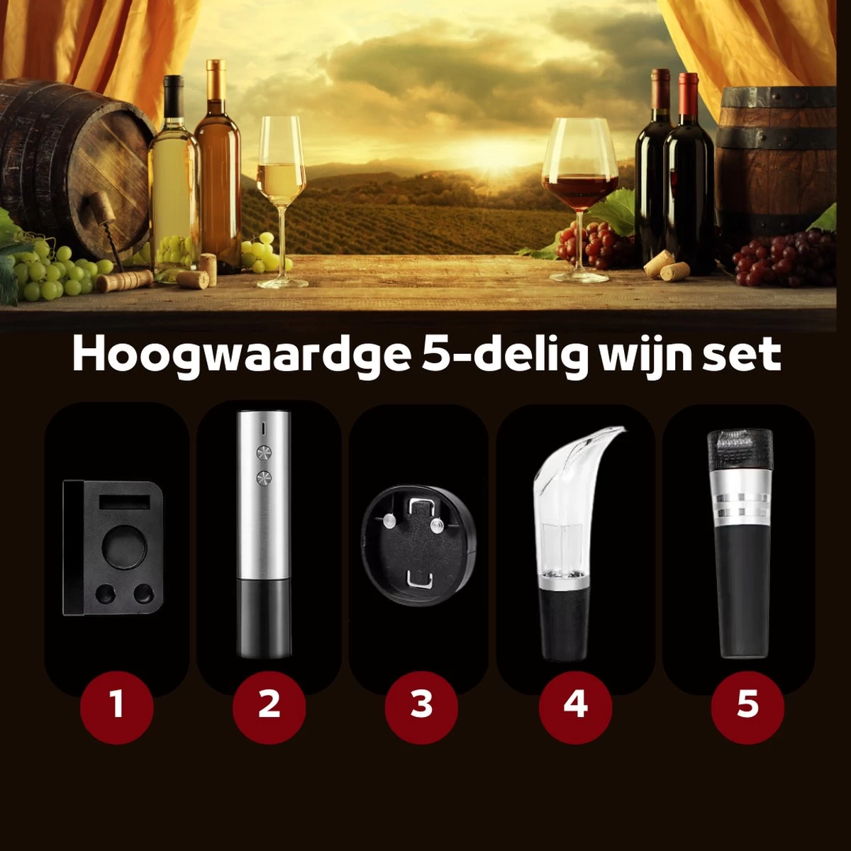 Set -bouchon électrique En Acier Inoxydable Deluxe Rechargeable - Ouvre-bouteille 5 En 1 4 Set -bouchon électrique En Acier Inoxydable Deluxe Rechargeable - Ouvre-bouteille 5 En 1 – Image 2