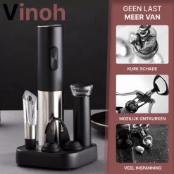 Tire-bouchon électrique Vinoh - Ouvre-bouteille - Ensemble Ouvre- Vin Avec Tire-bouchon - Bouchon à Vin - Coupe-capsule - Bec Verseur - Piles AA Incluses -Dégustation Délicate 1200x1200 886