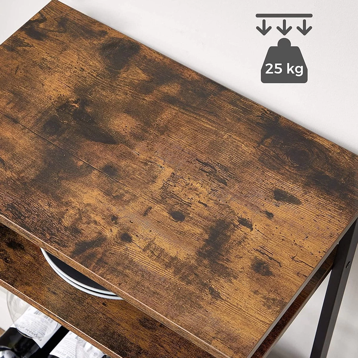 Casier à Vin, Casier à Bouteilles, Pour 20 Bouteilles, Avec Porte-verre, Pour Cave, Cuisine, Salle à Manger, Style Industriel, 50 X 32 X 100 Cm, Vintage Brun-noir LWR020B01 6 Casier à Vin, Casier à Bouteilles, Pour 20 Bouteilles, Avec Porte-verre, Pour Cave, Cuisine, Salle à Manger, Style Industriel, 50 X 32 X 100 Cm, Vintage Brun-noir LWR020B01 – Image 4