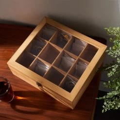ACAZA Tea Box Bamboe - Boîte De Rangement à Thé Avec Couvercle Transparent - 12 Compartiments - Bois De Bamboe 8 ACAZA Tea Box Bamboe - Boîte De Rangement à Thé Avec Couvercle Transparent - 12 Compartiments - Bois De Bamboe -Dégustation Délicate 1200x1200 99