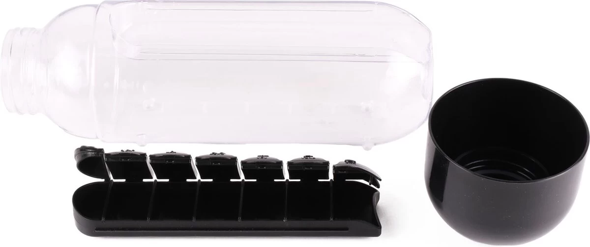 Benson Bouteille D'eau Avec Compartiments à Médicaments - Bouteille D'eau Avec Pilulier Amovible - 600 Ml - 7 Compartiments - Zwart - Passe Au Lave-vaisselle - Bouteille - Bouteille Avec Boîte à Médicaments - Bouteille - 4 Benson Bouteille D'eau Avec Compartiments à Médicaments - Bouteille D'eau Avec Pilulier Amovible - 600 Ml - 7 Compartiments - Zwart - Passe Au Lave-vaisselle - Bouteille - Bouteille Avec Boîte à Médicaments - Bouteille - – Image 2
