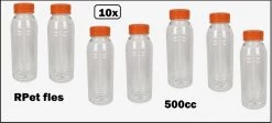 10x Bouteille RPET Transparente 500cc Avec Bouchon Orange - Renouvelée - Boisson En PET Recyclé Jus D'orange Jus De Cola Boissons