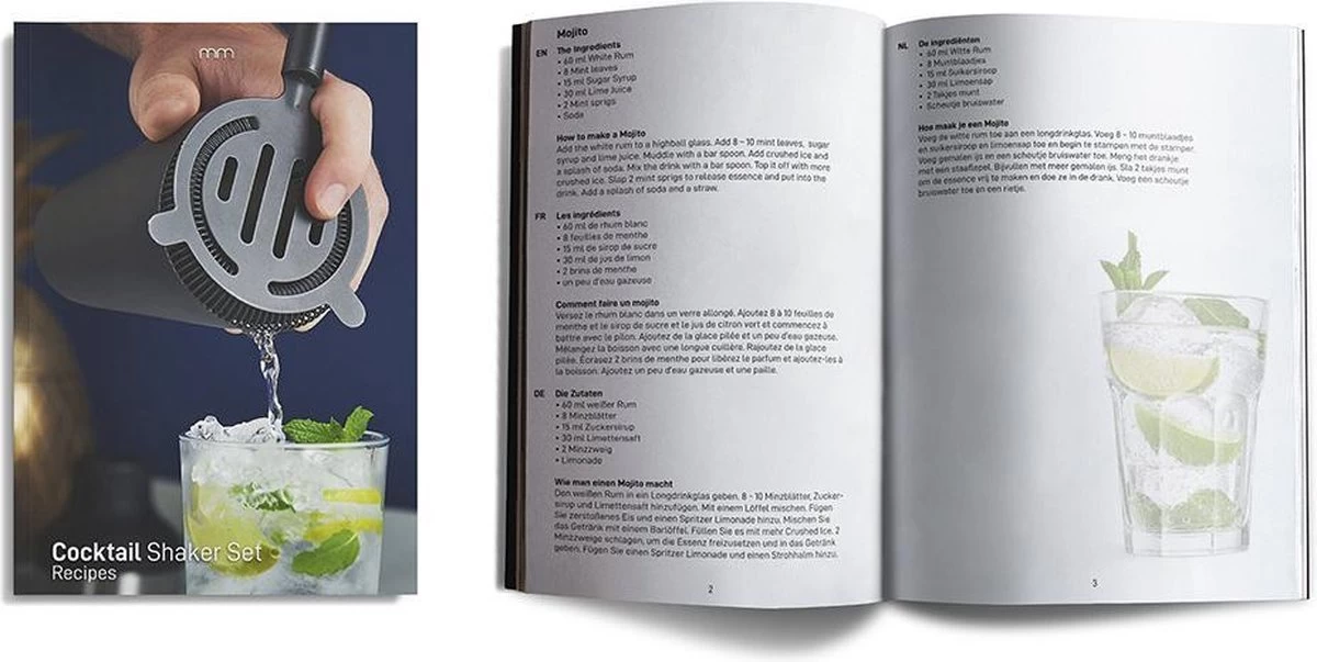 MikaMax Cocktail Shaker Set - 8 Pièces Noir Set Cocktail - Coffret Cadeau De Luxe - Y Compris Livre De Recettes - 700ml - Matt Zwart 7 MikaMax Cocktail Shaker Set - 8 Pièces Noir Set Cocktail - Coffret Cadeau De Luxe - Y Compris Livre De Recettes - 700ml - Matt Zwart – Image 5