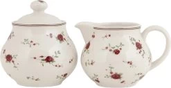Set Lait Et Sucre 12*9*8 / Ø 9*10 Cm Pot à Lait Fleurs Rond En Céramique Crème Sucrier Avec Couvercle