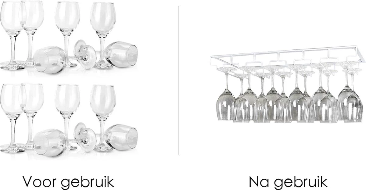 Porte-verres à Verres à Vin Suspendus - Wit - 18 Verres - 6 Rangées - Porte-verres à Vin 7 Porte-verres à Verres à Vin Suspendus - Wit - 18 Verres - 6 Rangées - Porte-verres à Vin – Image 5