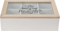 Excellent Houseware Boîte à Thé/boîte à Thé En Bois Avec 6 Compartiments - 24 X 16 X 7 Cm - Marron / Blanc - Boîtes à Thé