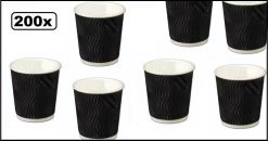 200x Tasse à Café Nervurée Double Paroi 177ml Noir - Barres à Remuer Tasse à Café Lait Sucre Bois Festival Thème Fête Anniversaire Travail Cuillère
