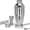 Service à Cocktail Inox - 5 Pièces - Shaker - Cuillère - Fouet - Verre Doseur - Pince à Glace