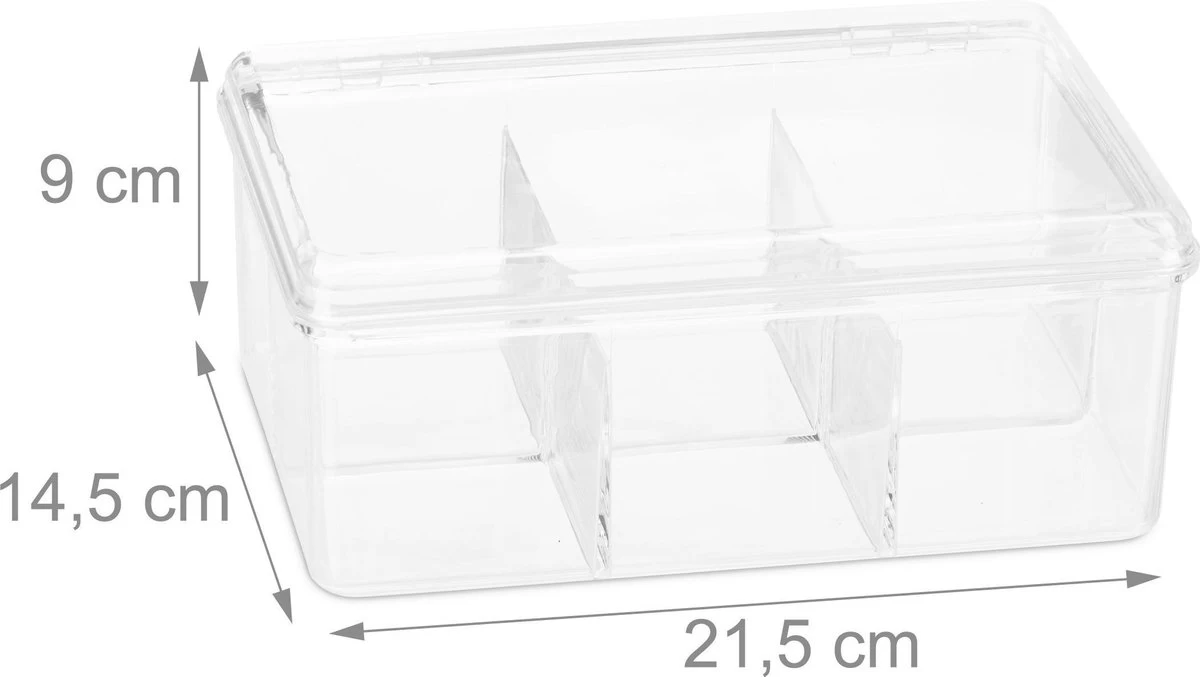 Relaxdays 4 X Boîte à Thé Transparent - Boîte à Thé 6 Compartiments - Organisateur De Sachets De Thé - Rectangle 6 Relaxdays 4 X Boîte à Thé Transparent - Boîte à Thé 6 Compartiments - Organisateur De Sachets De Thé - Rectangle – Image 4
