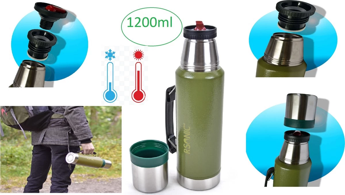 Bouteille Isotherme Professional® Classic 1200ML - Bouteille Thermos En Acier Inoxydable - Bouteille Isotherme - Bouteille à Double Paroi Avec Technologie Sous Vide - Sans BPA - Vert Martelé/vert 4 Bouteille Isotherme Professional® Classic 1200ML - Bouteille Thermos En Acier Inoxydable - Bouteille Isotherme - Bouteille à Double Paroi Avec Technologie Sous Vide - Sans BPA - Vert Martelé/vert – Image 2
