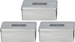 Set De 3x Boîtes à Thé Rectangulaires En Argent 18 X 11 Cm - Boîtes De Rangement / Boîtes à Thé En Argent - Tambours à Thé