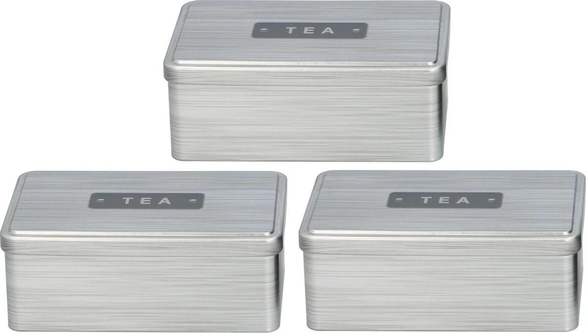 Set De 3x Boîtes à Thé Rectangulaires En Argent 18 X 11 Cm - Boîtes De Rangement / Boîtes à Thé En Argent - Tambours à Thé 3 Set De 3x Boîtes à Thé Rectangulaires En Argent 18 X 11 Cm - Boîtes De Rangement / Boîtes à Thé En Argent - Tambours à Thé