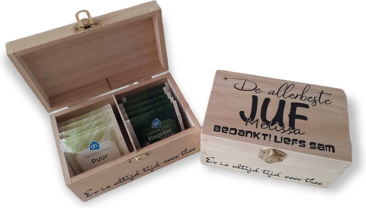 Boîte à Thé En Bois Personnelle Avec Naam Enseignant Adieu école Cadeau Complet Comprenant Du Thé