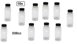 10x PET Bouteille Transparente 330cc Avec Bouchon Noir - Bouteille De Boisson Jus De Fruits Limonade Boisson Fête à Thème Festival