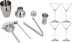 Ensemble Complet D'atelier Shaker Comprenant 4x Verres à Cocktail / Verres à Martini - 9 Pièces