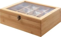ACAZA Tea Box Bamboe - Boîte De Rangement à Thé Avec Couvercle Transparent - 12 Compartiments - Bois De Bamboe