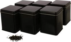 6 X Boîte De Rangement Carrée Classique / Boîte à Thé, Empilable, Avec 6 étiquettes, étanches Aux Arômes En Métal Pour 140 G Earl Grey Chacune, | 9,8 X 7,6 X 7,6 Cm (H, L, P) également Idéal Comme Pot à Café, à Riz Ou à épices