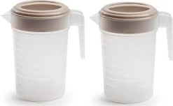 2x Pichet à Eau/pichet à Jus Transparent/taupe Avec Couvercle 1 Litre En Plastique�- Pichet étroit Qui Tient Dans La Porte Du Réfrigérateur