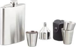 Relaxdays Ensemble De Flacons De Hanche En Acier Inoxydable 7 Pièces - Pinson Plat 200 Ml Avec Entonnoir Et 4 Tasses - Argent