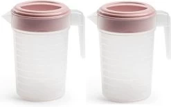 2x Pichet à Eau/pichet à Jus Transparent/rose Avec Couvercle 1 Litre En Plastique¿½- Pichet étroit Qui Tient Dans La Porte Du Réfrigérateur