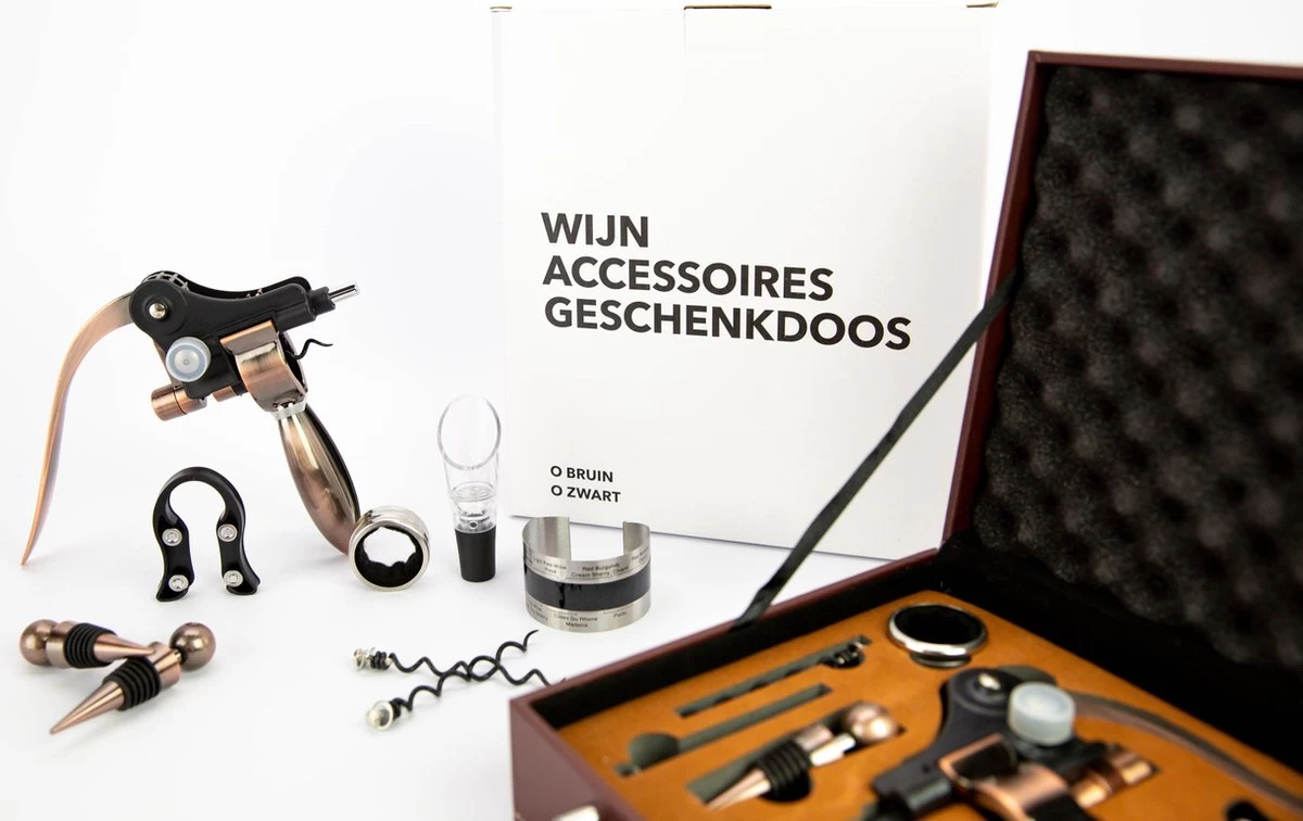 MD- Goods ® Tire-bouchon + Accessoires Pour Le Vin Coffret Cadeau – Coffret Tire-bouchon – Décapsuleur – Bec Verseur – Tire-bouchon – Embout Cadeau – Cuir – Marron 4 MD- Goods ® Tire-bouchon + Accessoires Pour Le Vin Coffret Cadeau – Coffret Tire-bouchon – Décapsuleur – Bec Verseur – Tire-bouchon – Embout Cadeau – Cuir – Marron – Image 2