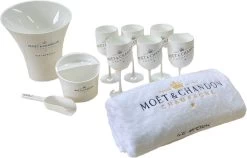 Coffret XL Moët & Chandon - Seau à Champagne XL, Petit Seau Avec Cuillère à Glace, 6 Verres, Serviette De Plage 100cm X 180cm