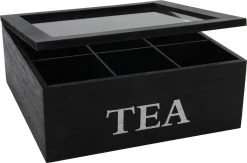 Svenska Living Boîte à Thé En Bois De Bambou Noir Avec Couvercle En Verre 9 Compartiments 23 Cm