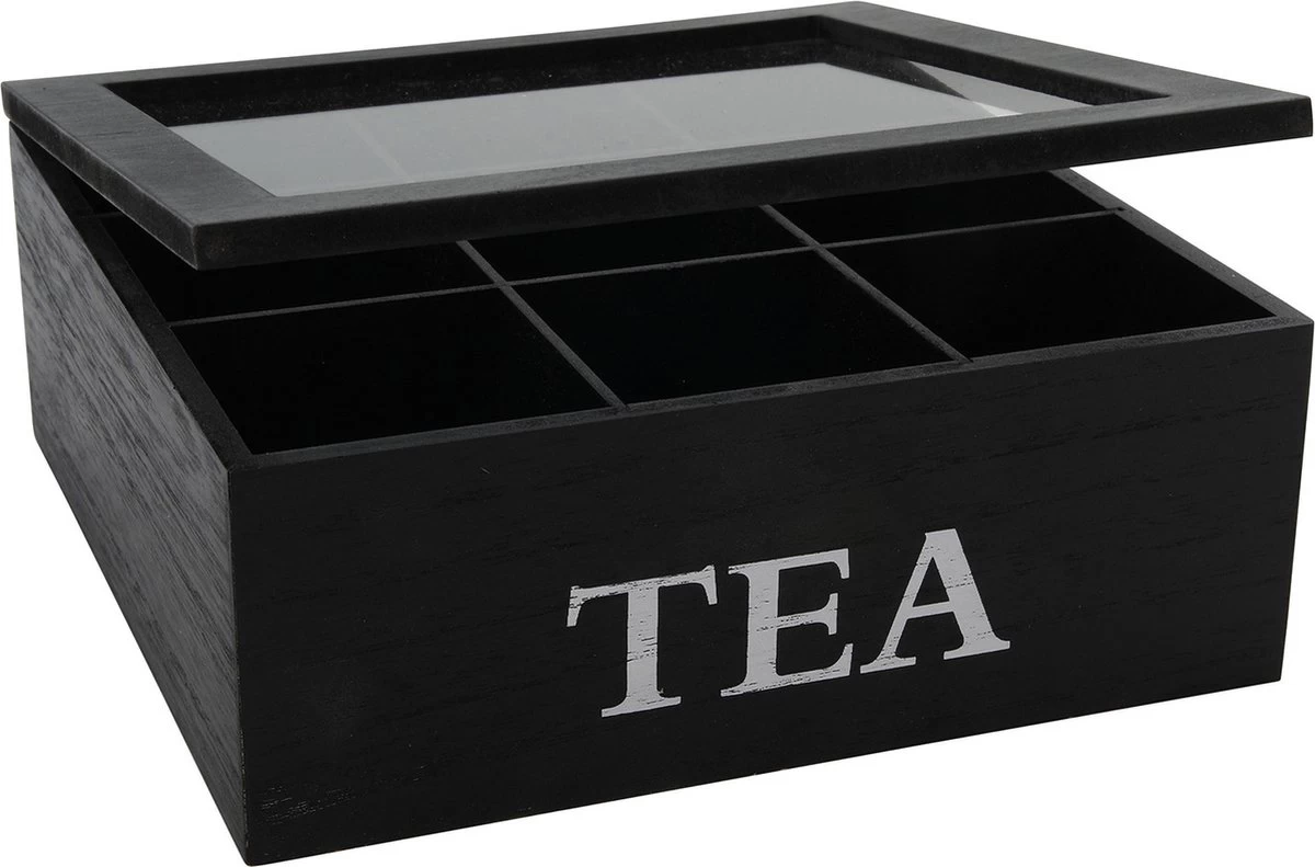 2x Boîte à Thé En Bois De Bambou/boîte à Thé Noire Avec Couvercle En Verre 9 Compartiments 23 Cm 4 2x Boîte à Thé En Bois De Bambou/boîte à Thé Noire Avec Couvercle En Verre 9 Compartiments 23 Cm – Image 2