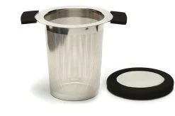 Micro Filtre à Thé / Couvercle / Fond En Silicone Couleur / Passoire à Thé Avec Micro Filtre De 0,5 Mm Pour Thee En Vrac / Poignées Antidérapantes / Pot Et Tasse / Inox / Acier Inoxydable / Zwart