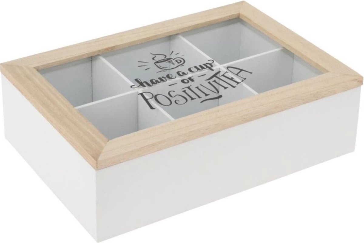 Excellent Houseware Boîte à Thé/boîte à Thé En Bois Avec 6 Compartiments - 24 X 16 X 7 Cm - Marron / Blanc - Boîtes à Thé 5 Excellent Houseware Boîte à Thé/boîte à Thé En Bois Avec 6 Compartiments - 24 X 16 X 7 Cm - Marron / Blanc - Boîtes à Thé – Image 3