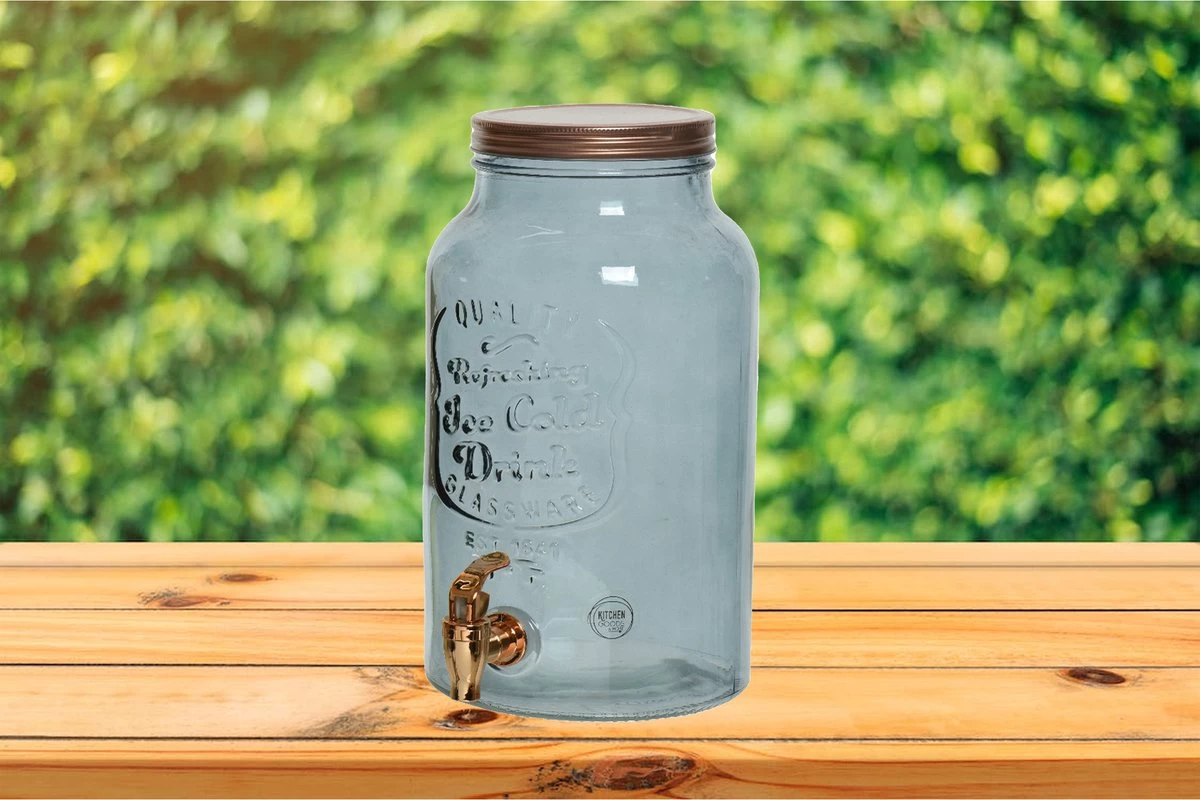 Decoris Distributeur De Boissons / Robinet à Limonade - Verre - 6L - Bleu Clair 4 Decoris Distributeur De Boissons / Robinet à Limonade - Verre - 6L - Bleu Clair – Image 2