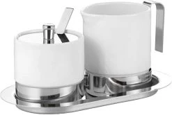 Service à Sucre Et Crème ADAM 5 Pièces, Porcelaine Blanche Et Acier Inoxydable