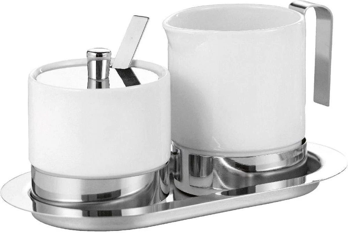 Service à Sucre Et Crème ADAM 5 Pièces, Porcelaine Blanche Et Acier Inoxydable 3 Service à Sucre Et Crème ADAM 5 Pièces, Porcelaine Blanche Et Acier Inoxydable