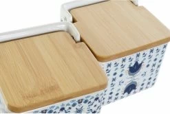 Salière Avec Couvercle DKD Home Decor Carrelage Blauw Wit Bamboe ( 12,5 X 12,5 X 12 Cm) (2 Pcs) -Dégustation Délicate 1200x806