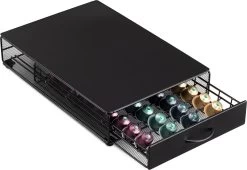 Navaris Porte-capsule Avec Tiroir - Support En Fer Pour Tasses à Café - Convient Aux Tasses Nespresso Vertuo - Tiroir De Rangement Pour 40 Capsules De Café