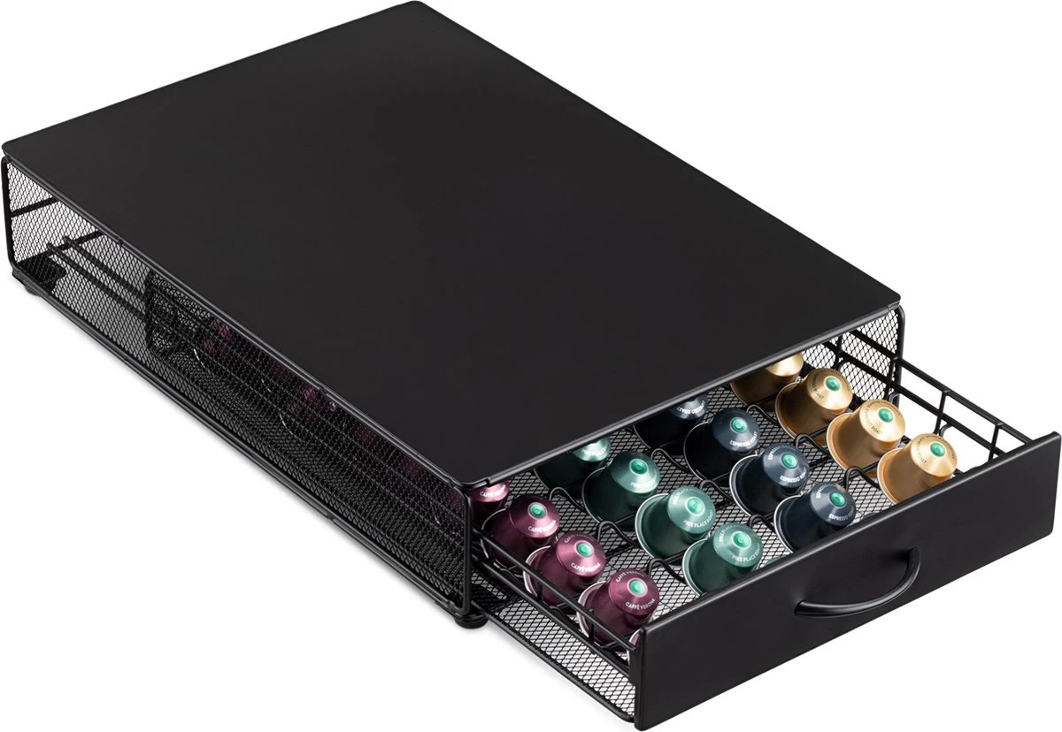 Navaris Porte-capsule Avec Tiroir - Support En Fer Pour Tasses à Café - Convient Aux Tasses Nespresso Vertuo - Tiroir De Rangement Pour 40 Capsules De Café 3 Navaris Porte-capsule Avec Tiroir - Support En Fer Pour Tasses à Café - Convient Aux Tasses Nespresso Vertuo - Tiroir De Rangement Pour 40 Capsules De Café