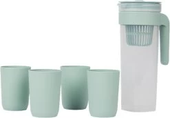 ROSALIE - Pichet En Plastique Avec 4 Gobelets - Transparent / Blauw - Pichet Avec Filtre - 1 Litre - Résistant à L'usure Et à La Casse
