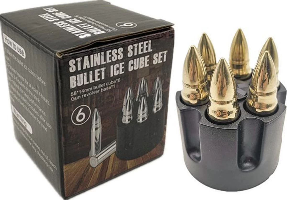 TDR-RVS 6 Pierres à Whisky- Avec Une Forme De Balle-réutilisable-or 3 TDR-RVS 6 Pierres à Whisky- Avec Une Forme De Balle-réutilisable-or